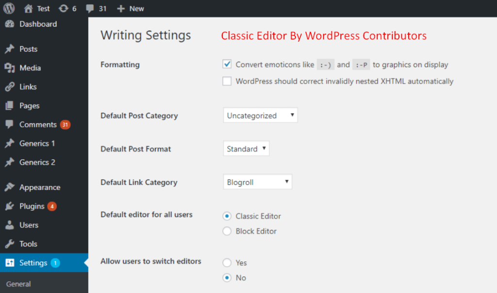 Classic Editor By WordPress Contributors