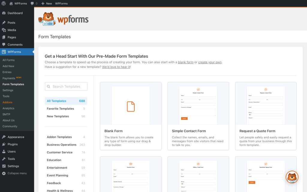 WPForms is a sophisticated WordPress form builder for creating and customizing contact forms