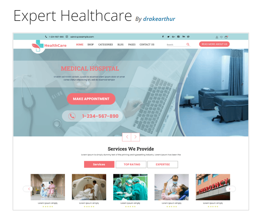 Expert healthcare theme WordPress free By Drakearthur