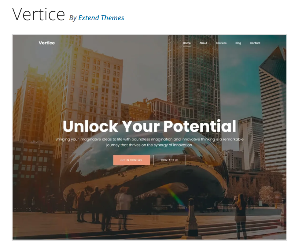 Vertice Free Blogging WordPress theme By Extend Themes