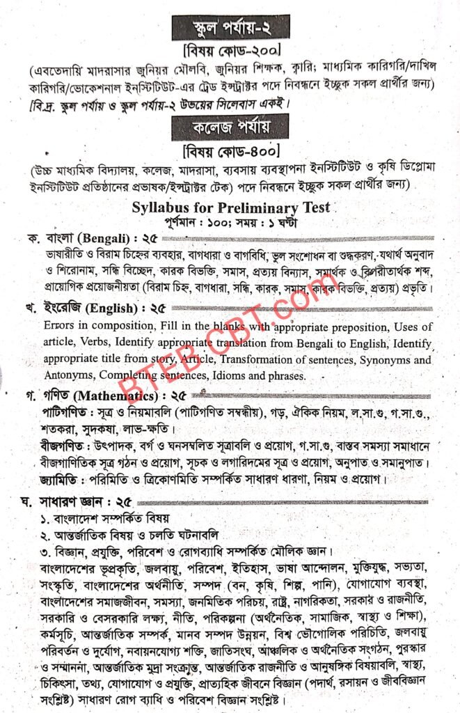 ১৮ তম শিক্ষক নিবন্ধন পরীক্ষার সিলেবাস স্কুল পর্যায়