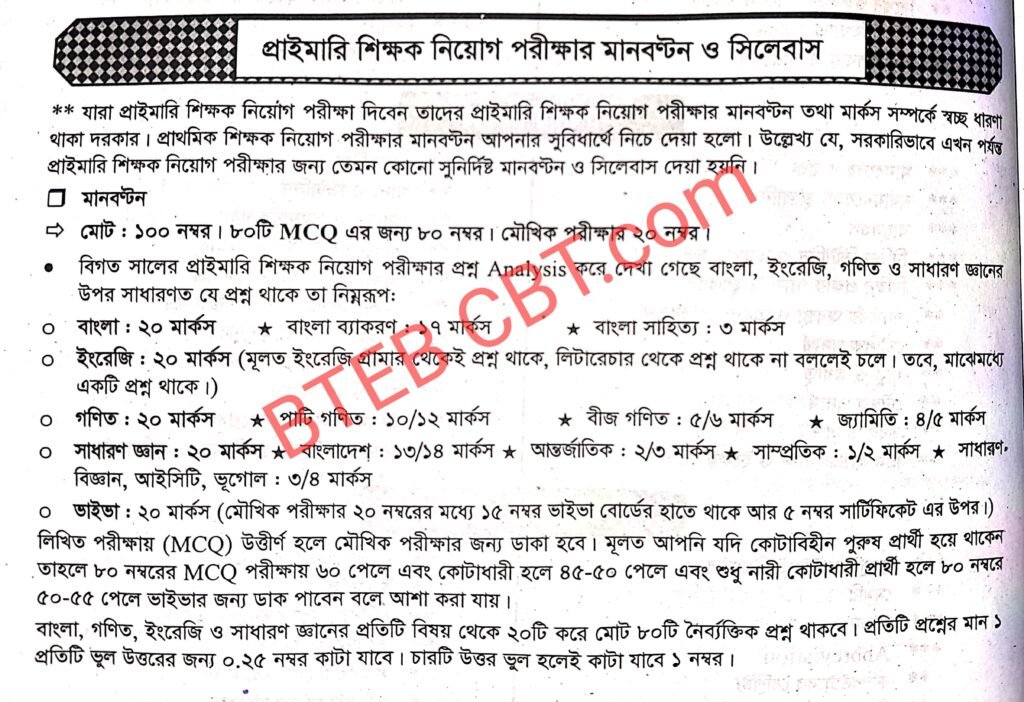 প্রাইমারি সহকারী শিক্ষক নিয়োগ পরীক্ষার প্রস্তুতি ও সিলেবাস ২০২৪